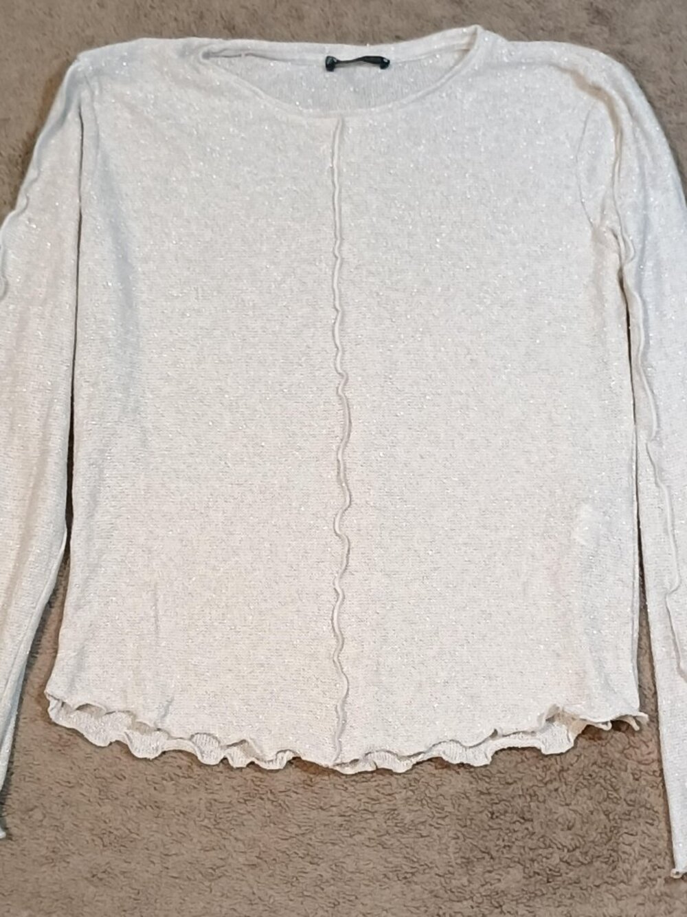 Zara/Top/Womens Large/Gold Sparkly Lettuce Hem Y2K Party Glam Shimmer Top Chic